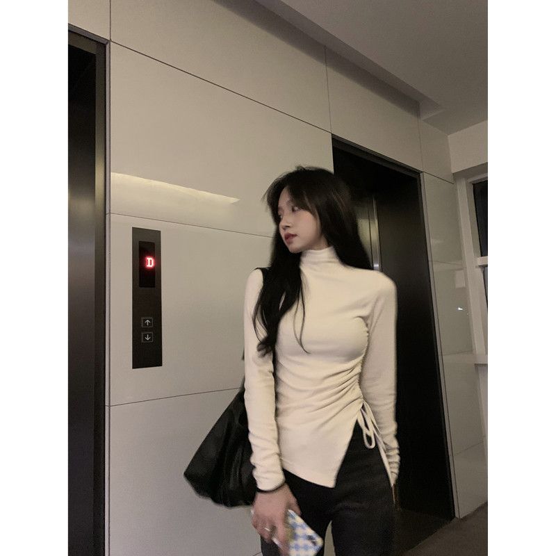設計感小眾德絨高領打底衫女秋冬內搭保暖加厚小衫修身顯瘦上衣服