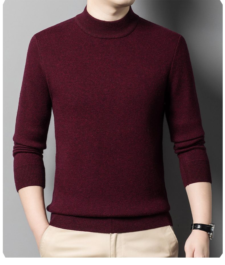 Cashmere 100% Middle aged Men's Solid Color Half High Collar Black Underlay Sweater Men's Thickened Sweater Pullover_voghion.com