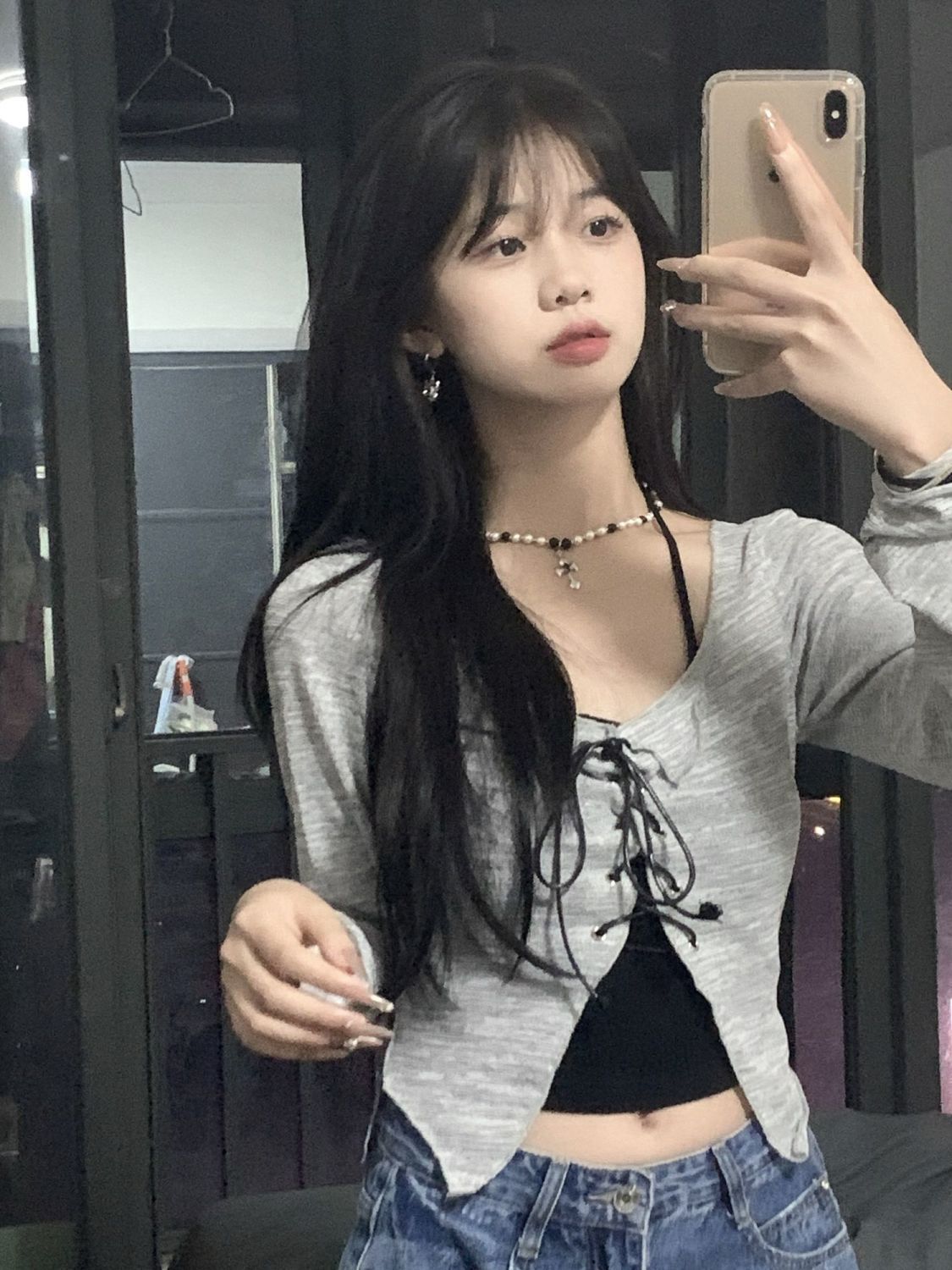 辣妹小心機針織吊帶外搭開衫套裝女早秋歐美小眾綁帶上衣防曬罩衫