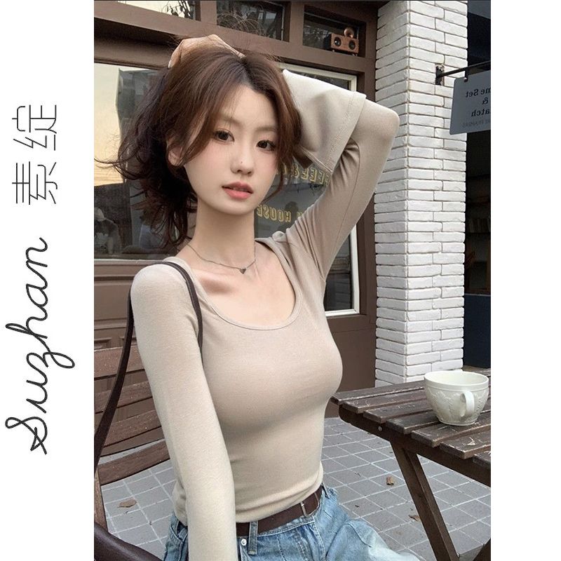 德絨新款純色修身顯瘦百搭打底衫上衣女秋冬保暖別致獨特內搭長袖