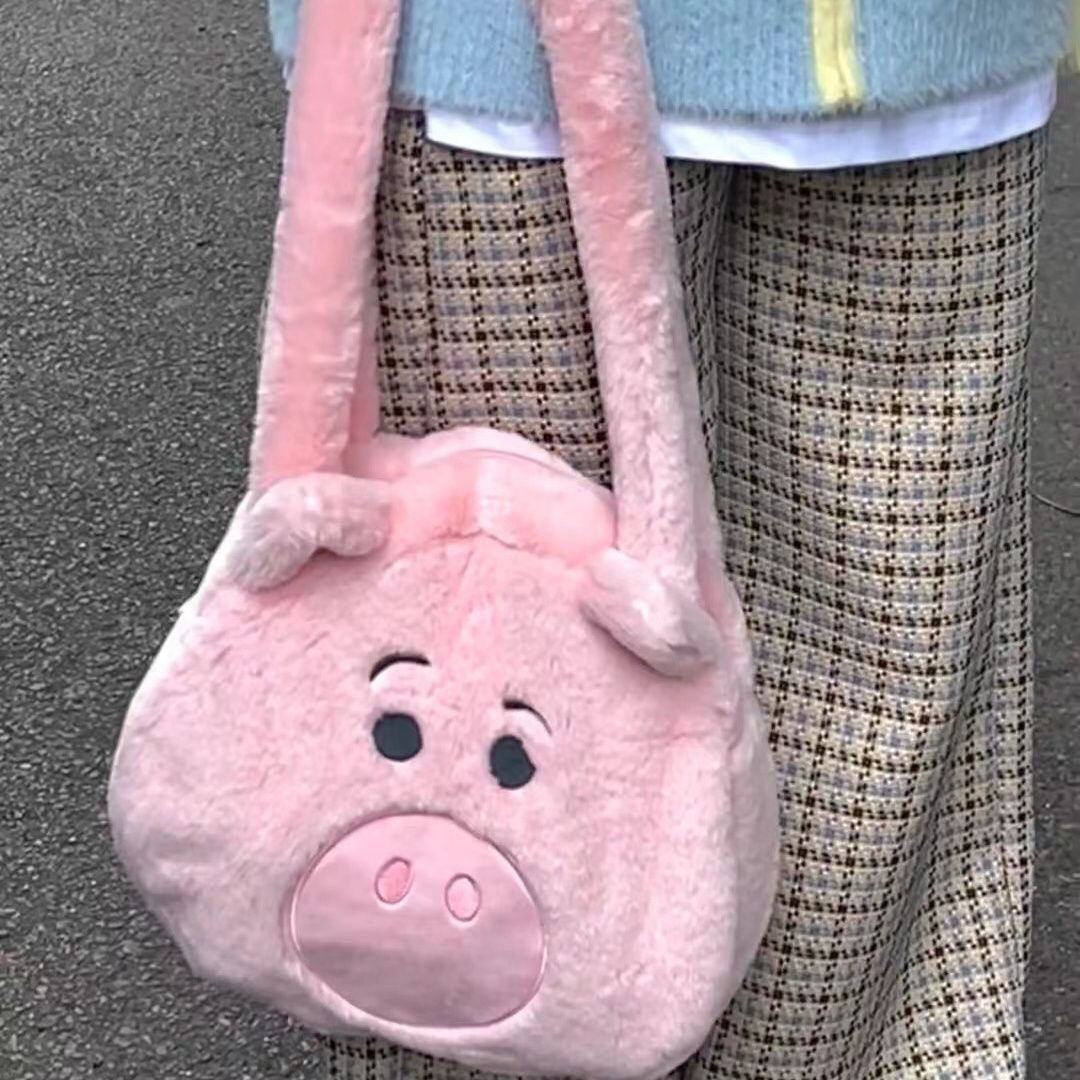 火腿豬卡通可愛單肩包可愛女迪士尼卡通玩偶單肩包包