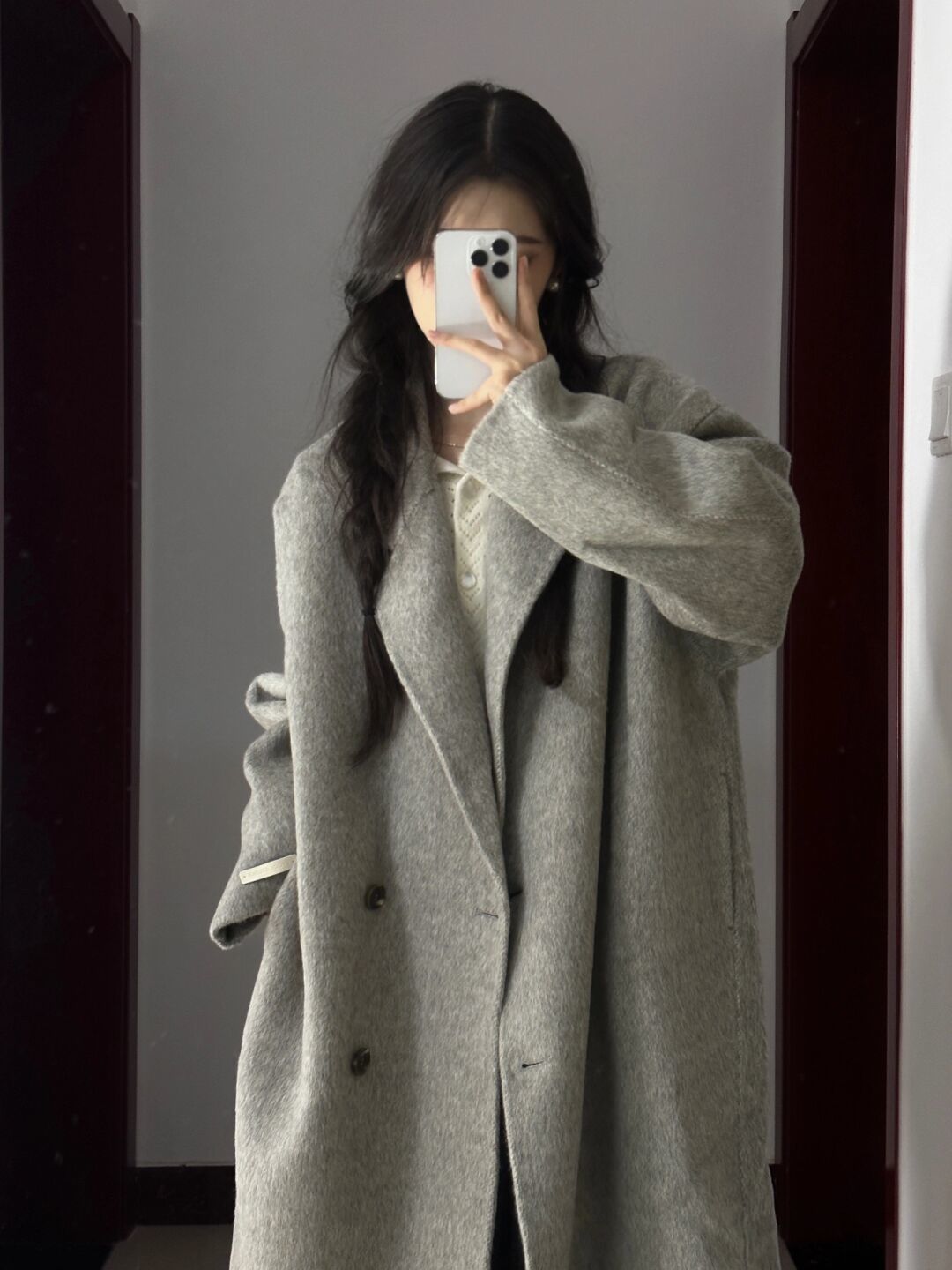 美拉德高级感长款毛呢大衣女学生冬季新款韩版复古西装领风衣外套