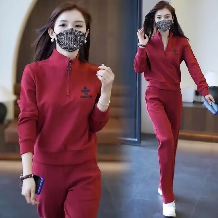 2023春秋季休閒運動服套裝女新款時尚韓版寬鬆大碼洋氣長褲兩件套