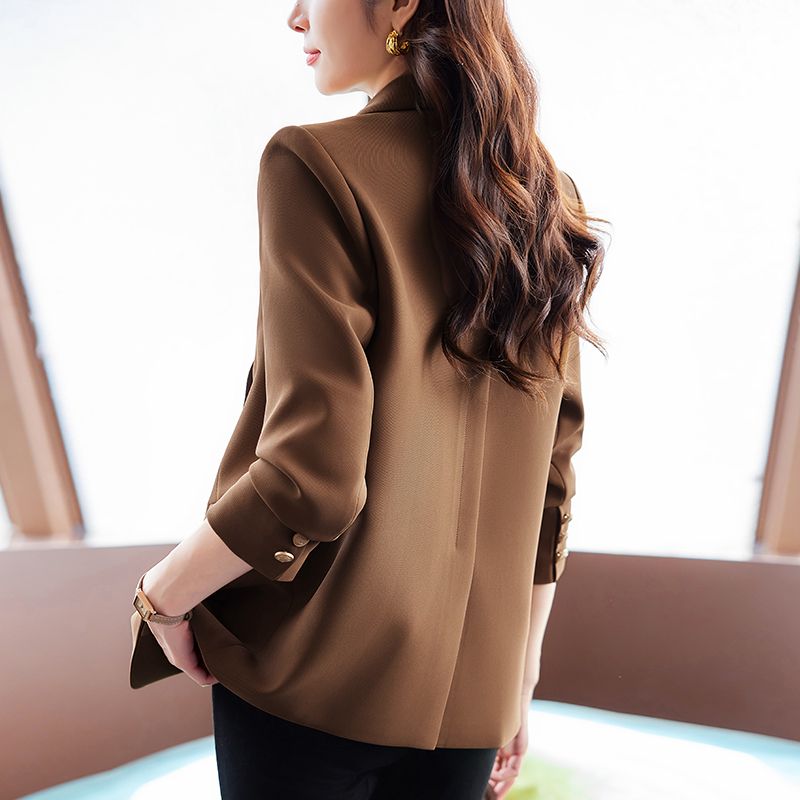 Brown suit jacket for small women 2023 autumn and winter new professional wear temperament high-end slit suit