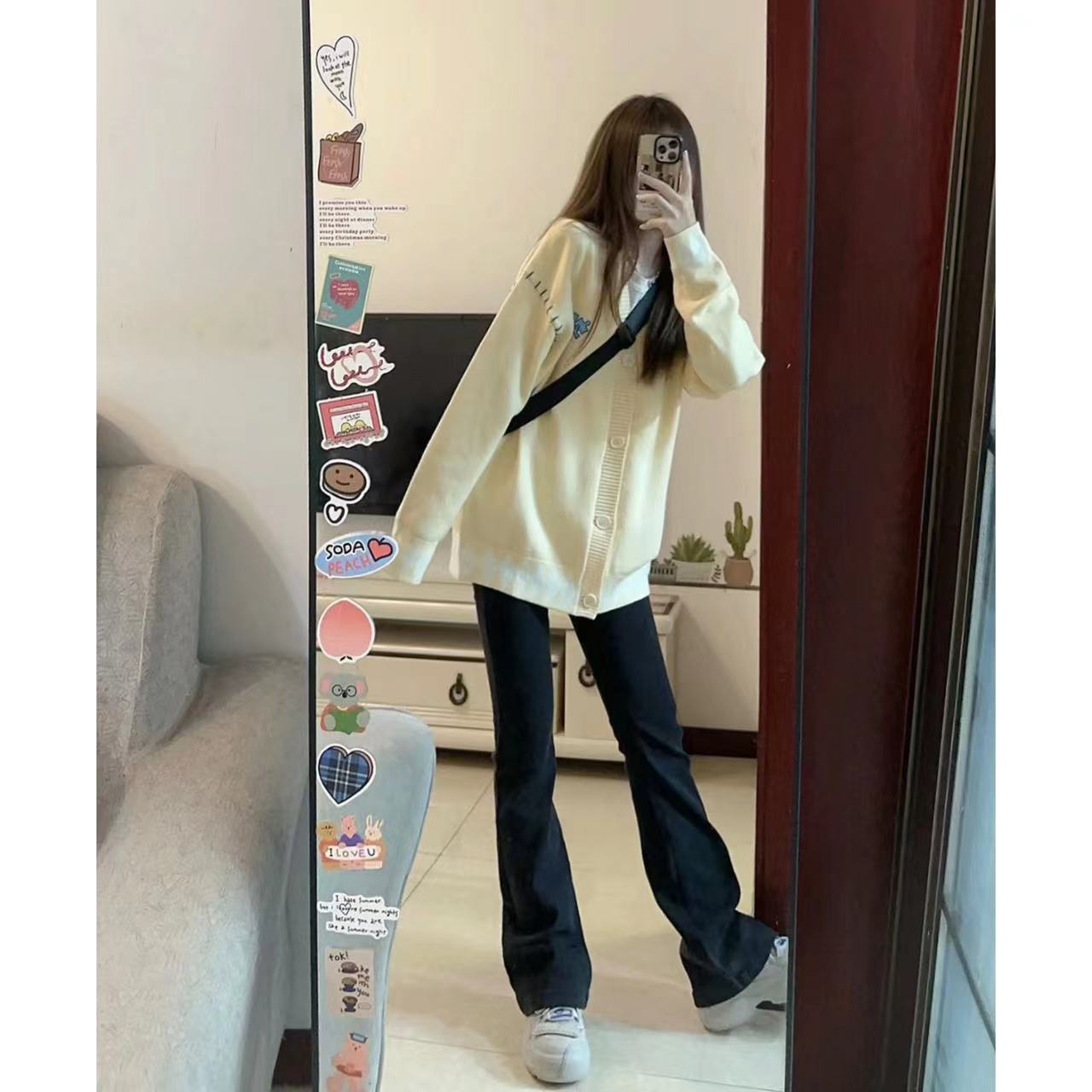 美式秋冬季黑色微喇叭牛仔褲女修身顯瘦拖地長褲百搭馬蹄褲歐美風