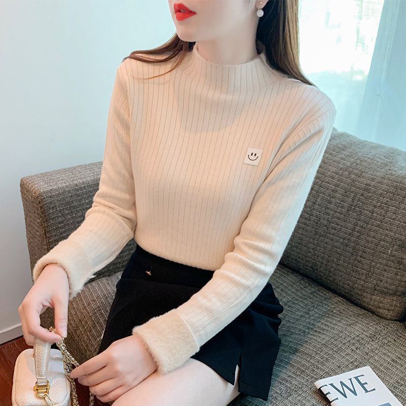 2023年新款洋氣內搭打底衫保暖女士上衣一體絨半高領毛衣女秋冬季