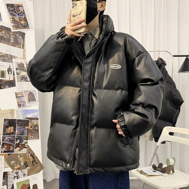 冬季pu皮羽絨服男立領情侶港風ins潮外套寬鬆大碼冬裝加厚麵包服