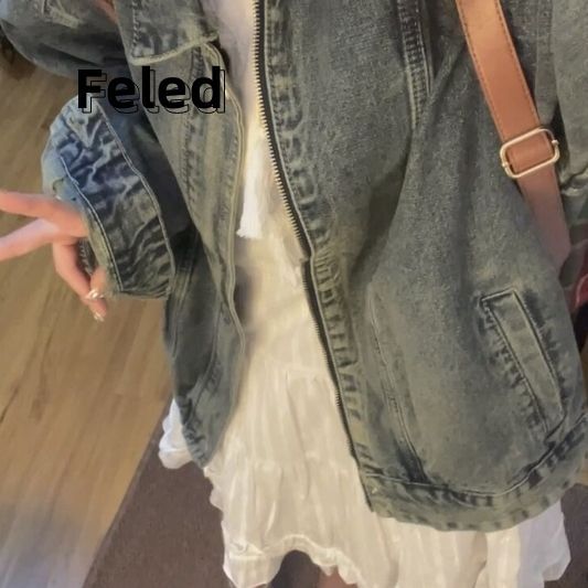 Feila Denton distressed washed denim jackets for men and women, spring and autumn Hong Kong style American retro niche trendy tops