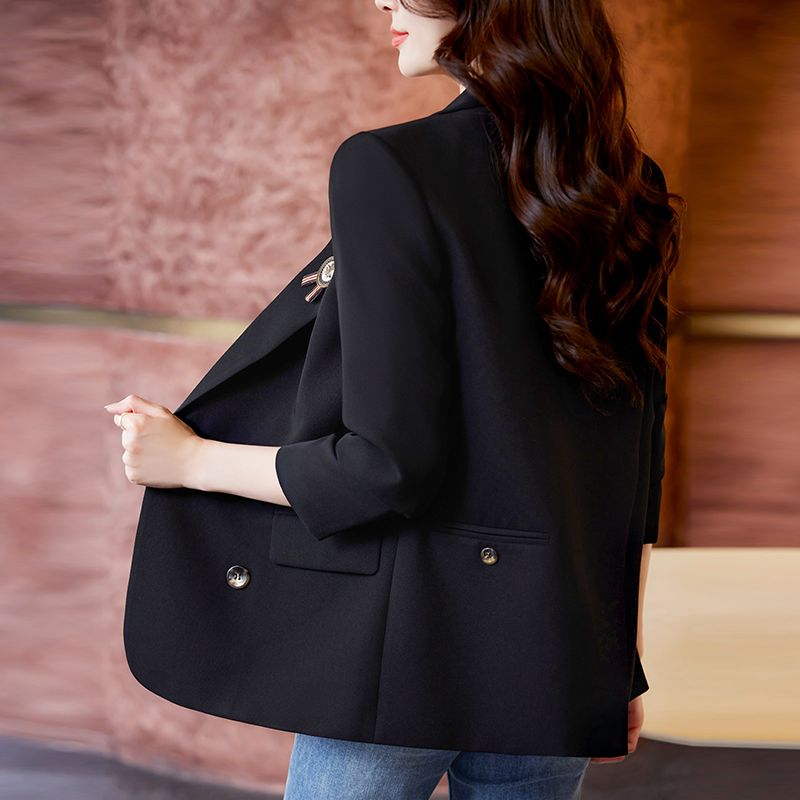 Black small suit jacket for small women 2023 autumn and winter new style this year's popular high-end casual suit