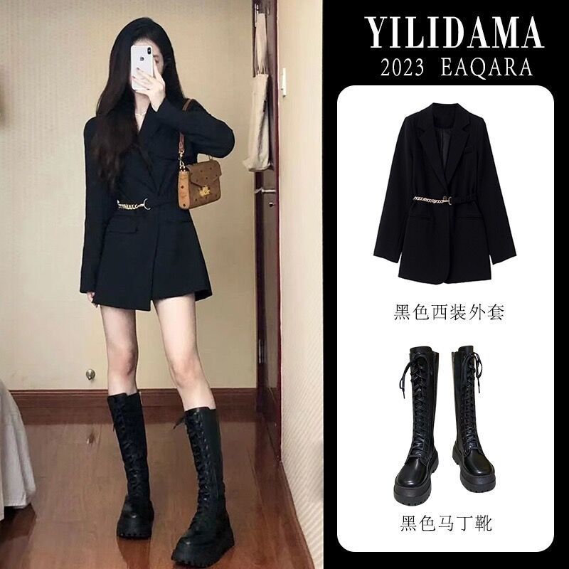 大碼胖mm高級感黑色西裝外套女氣質韓系輕熟風小個子收腰西服上衣