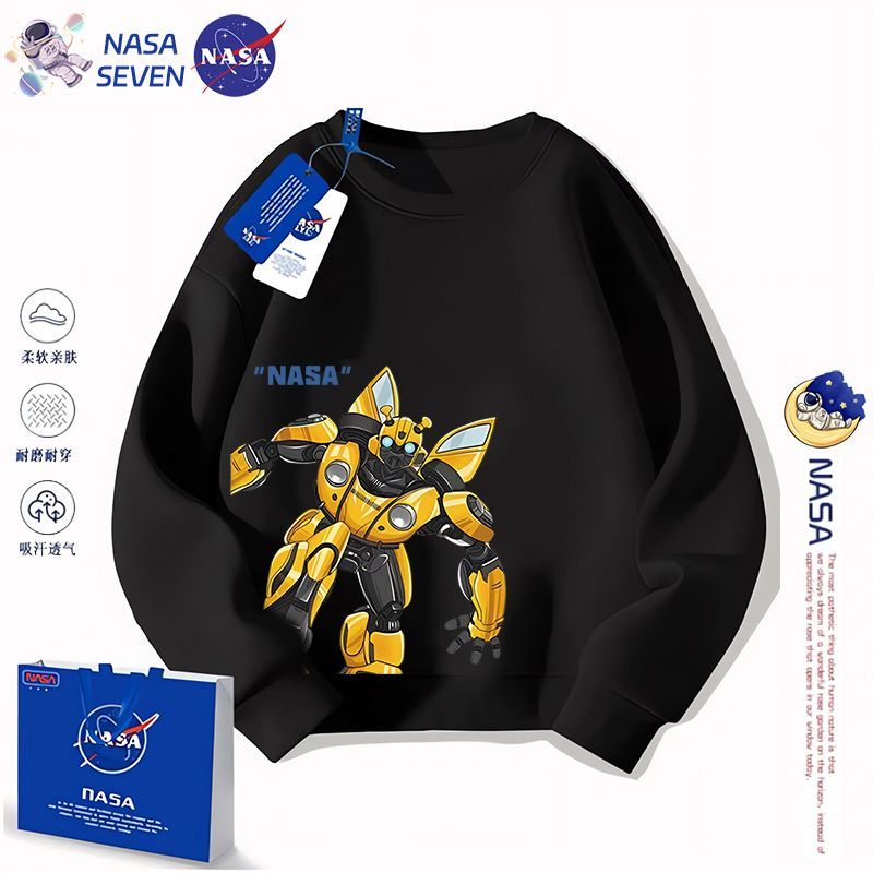 NASA Autumn and Winter Transformers Boys Sweatshirt Cartoon Bumblebee Cotton Long-Sleeved Western Style Medium and Large Children's Clothing Top
