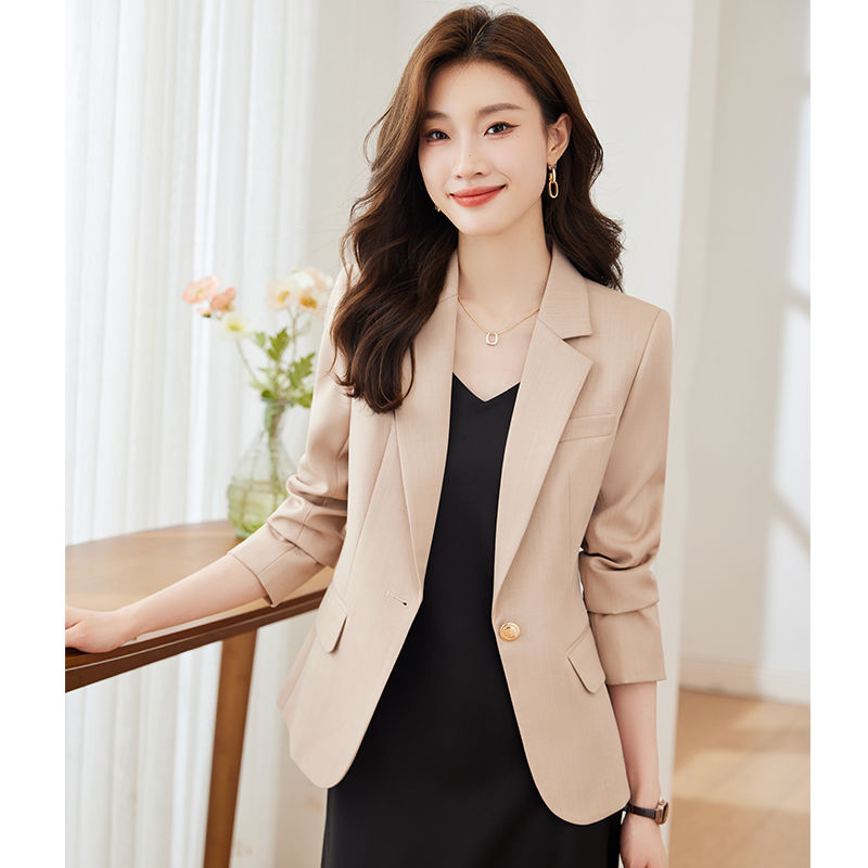 Khaki blazer women's slim waist top autumn and winter new casual temperament short small suit