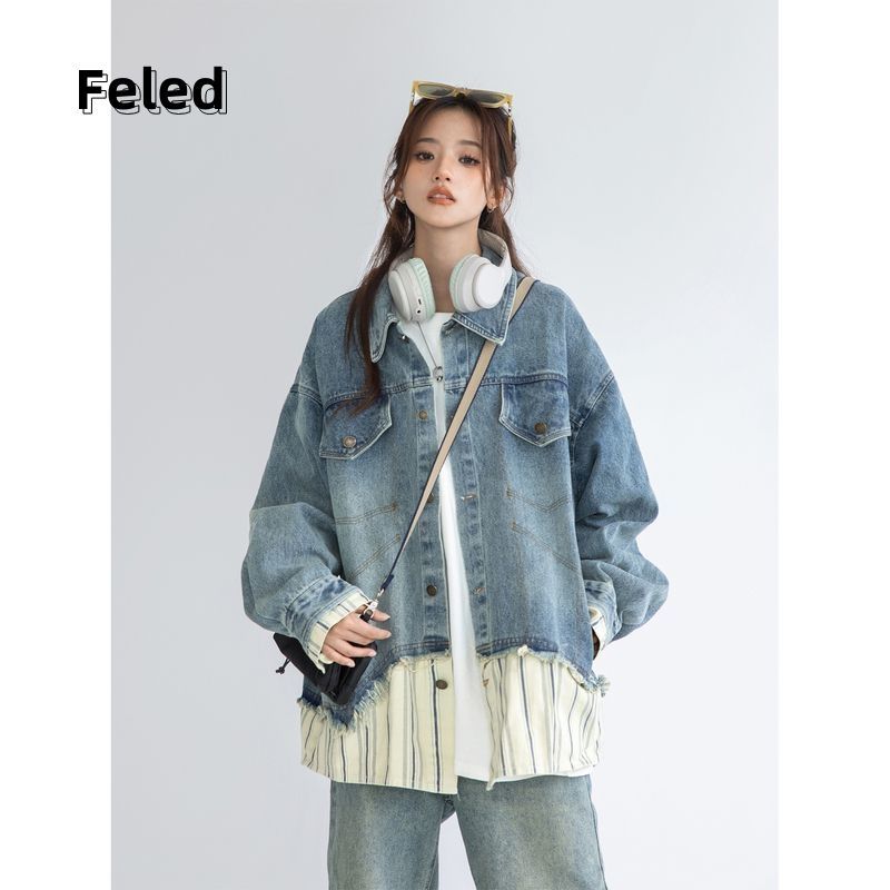 Feira Denton American retro denim jacket for men and women 2023 new loose lazy style high-end versatile top