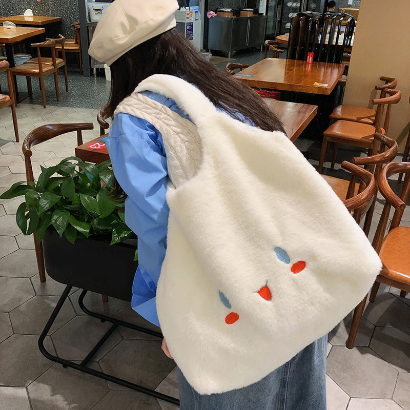 冬季可愛小熊毛絨包學生大容量毛毛單肩包日系ins少女通勤托特包