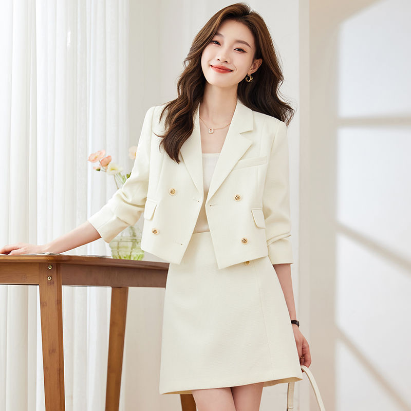 Apricot blazer women's autumn clothing 2023 new style high-end fashionable suit skirt two-piece suit