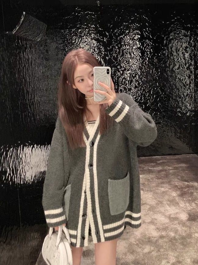 ins時尚氣質拼色毛衣開衫女秋冬爆款休閒寬鬆顯瘦外搭長袖針織衫
