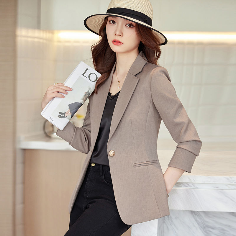 Light coffee-colored suit for women, slim fit and small person, autumn and winter popular casual and versatile Korean style high-end fashion suit jacket