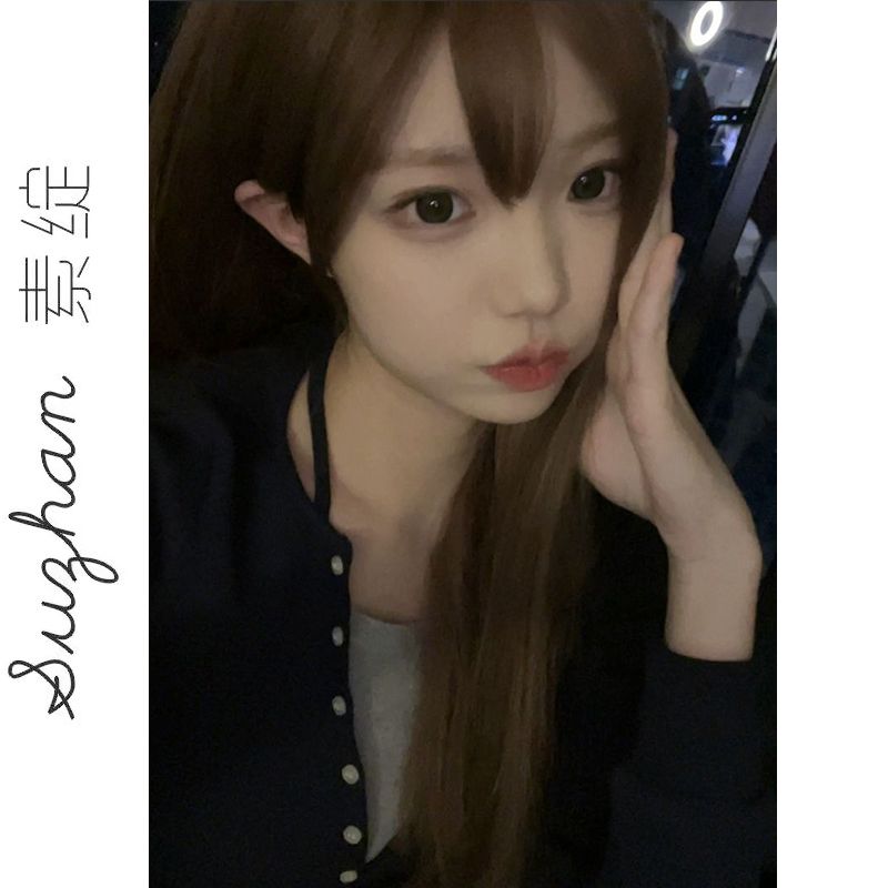 小眾新款拼接撞色假兩件上衣女莫代爾紐扣V領修身百搭長袖t恤衫