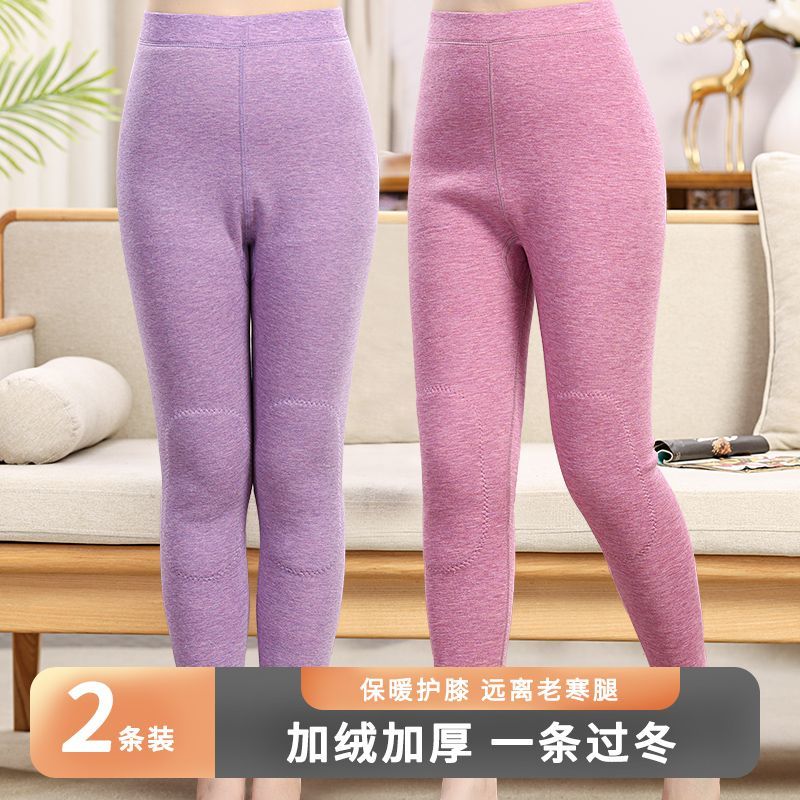 Mother's velvet thickened thermal pants for women to wear large size knee-pad leggings for middle-aged and elderly women's winter high-waisted long johns