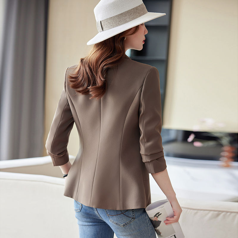 Brown suit jacket for women in autumn and winter 2023 new high-end Korean version slim fit top for women casual small suit