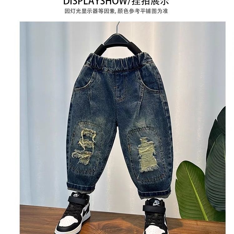 Boys' ripped jeans spring and autumn  new children's pants baby autumn boys' fashionable street trousers