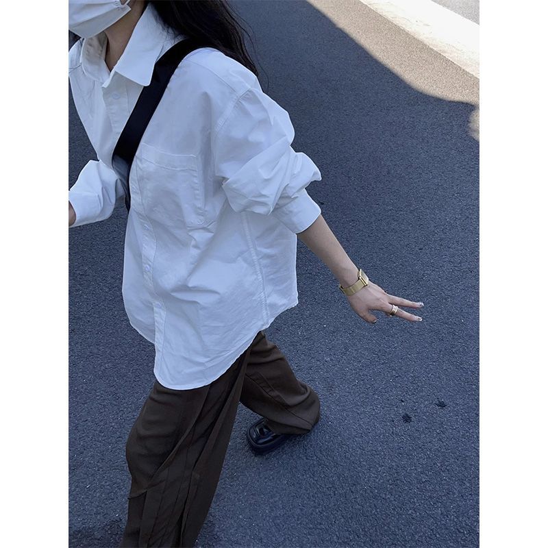 純棉白色襯衫女春秋新款長袖疊穿內搭襯衣高級感簡約百搭休閒上衣