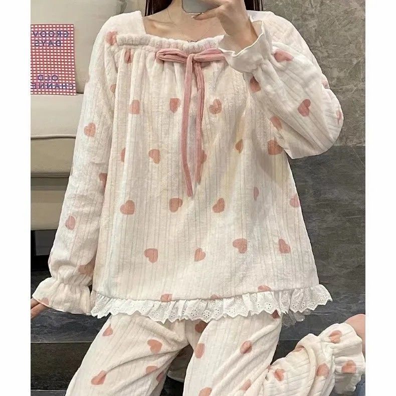 睡衣女秋冬季珊瑚絨長袖加絨加厚網紅風法蘭絨冬款可愛卡通可外穿