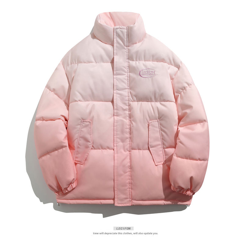 美式漸變冬季棉服男新款麵包服短款寬鬆棉衣加厚外套ins情侶棉襖