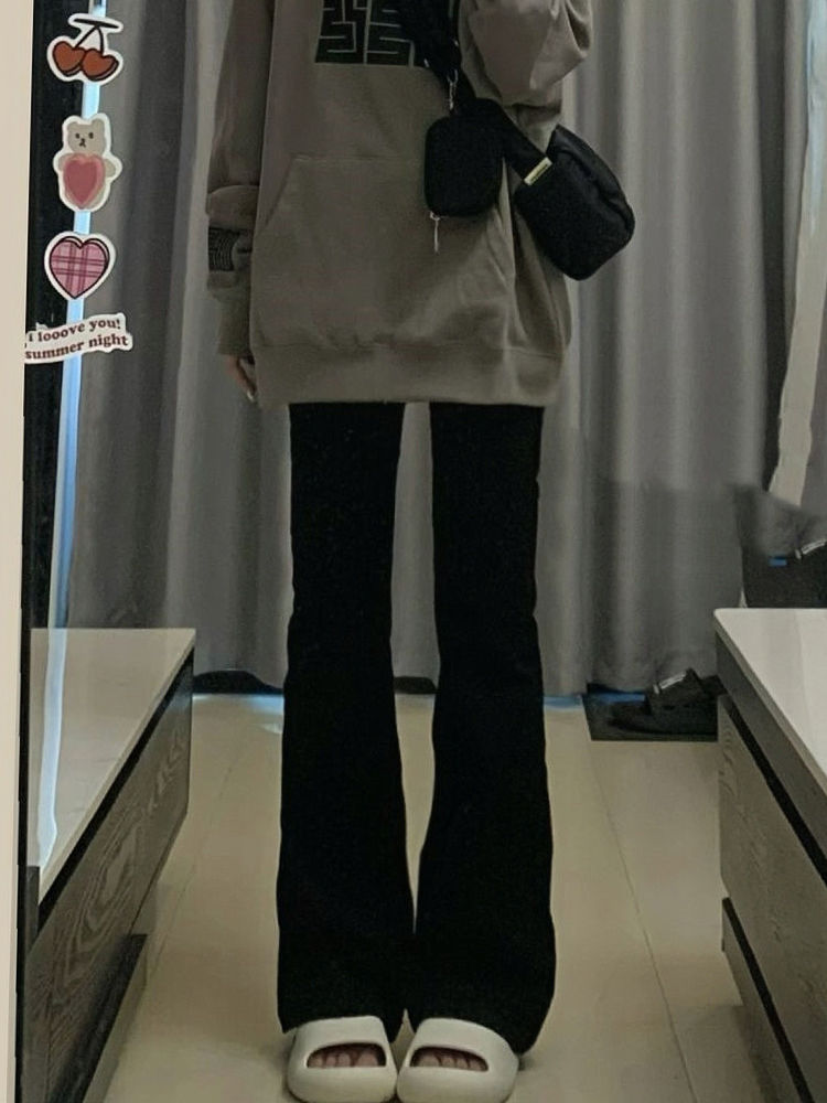 黑色微喇叭牛仔褲女秋季新款高腰彈力顯瘦百搭直筒拖地褲子ins潮