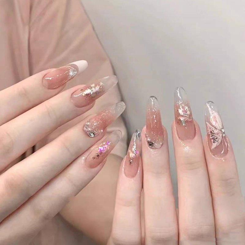 Nail家手工假指甲貼片成品氣質顯白砂糖蝴蝶新娘孕婦穿戴美甲