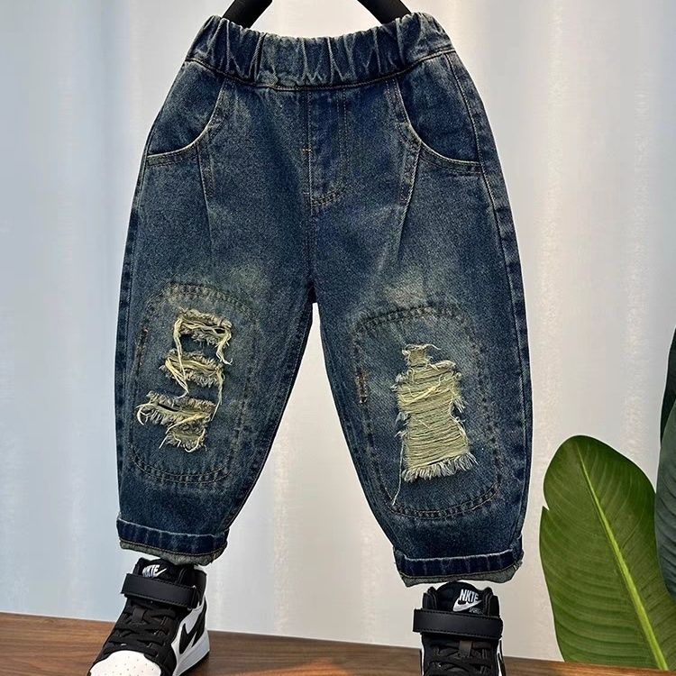 Boys' ripped jeans spring and autumn  new children's pants baby autumn boys' fashionable street trousers