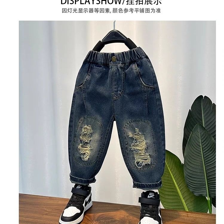 Boys' ripped jeans spring and autumn  new children's pants baby autumn boys' fashionable street trousers