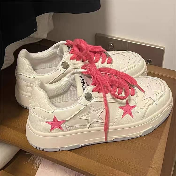 高顏值板鞋女ins撞色厚底小眾設計粉色星星鞋百搭休閒小白鞋子女
