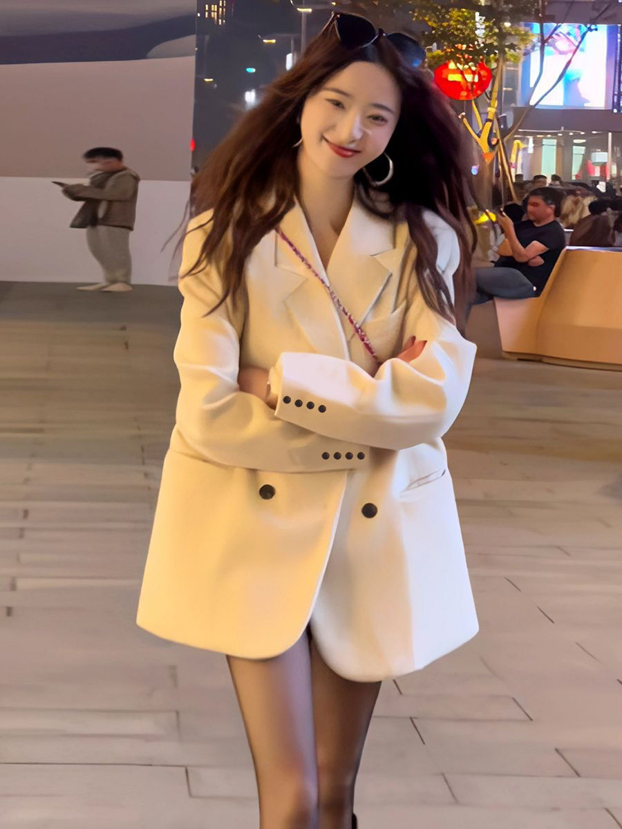 Creamy white suit jacket for women, spring and autumn style, Korean high-end, high-end, casual, temperament, street-famous and popular suit