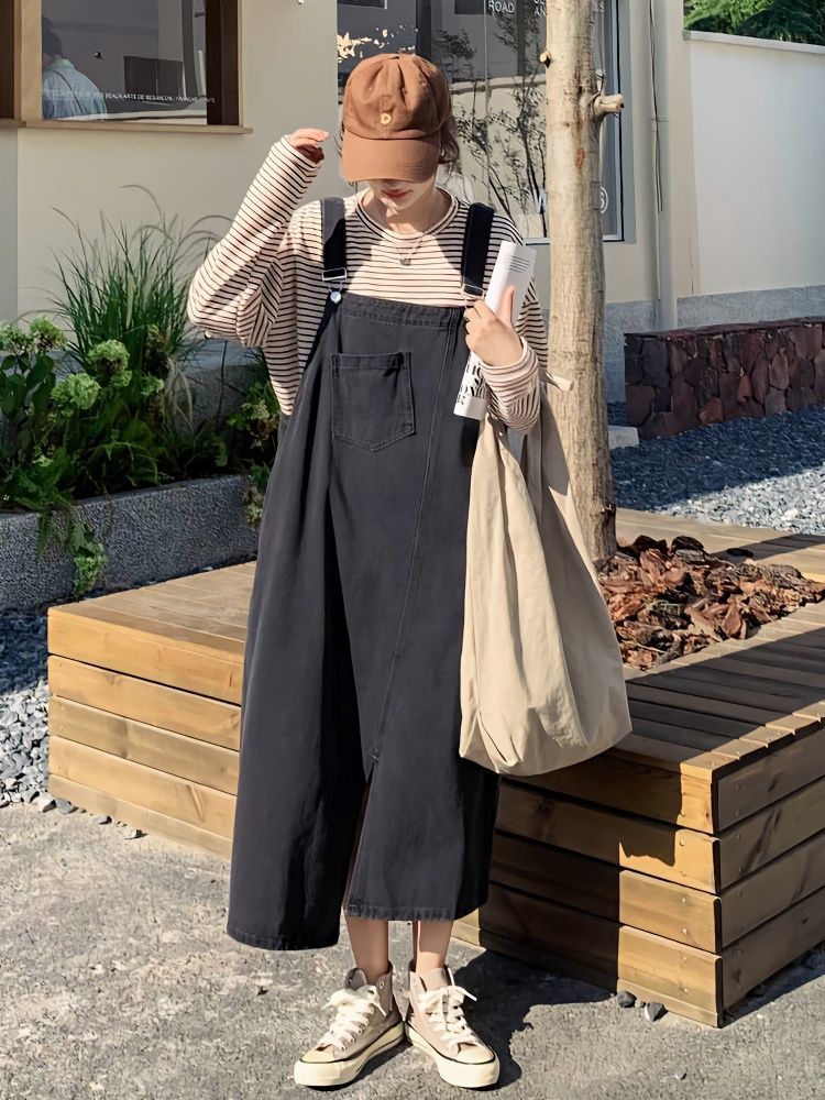 牛仔背帶裙復古開叉設計感小眾牛仔裙女2023秋季小個子收腰連衣裙