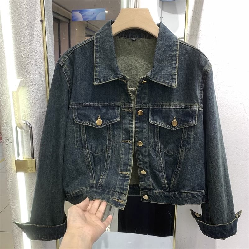 Trendy brand denim jacket women's European short top 2023 new autumn versatile denim jacket for small people