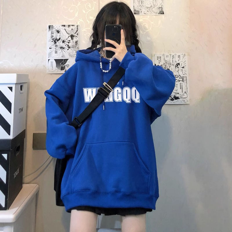 純棉連帽衛衣女秋冬2023新款韓版設計感小眾寬鬆加絨加厚學生上衣