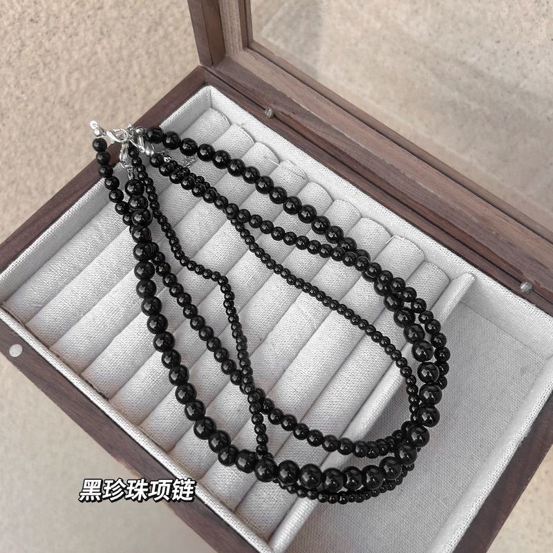 新款2023fever同款黑色珍珠项链小众百搭设计简约个性复古锁骨链