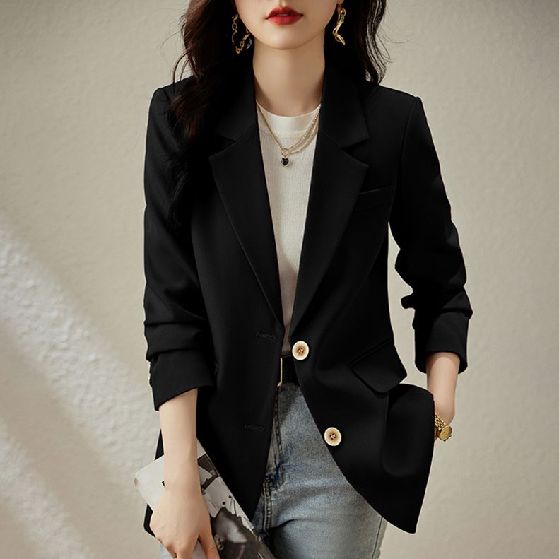 黑色西裝外套女2023新款春秋韓版修身職業裝氣質女神范洋氣小西服