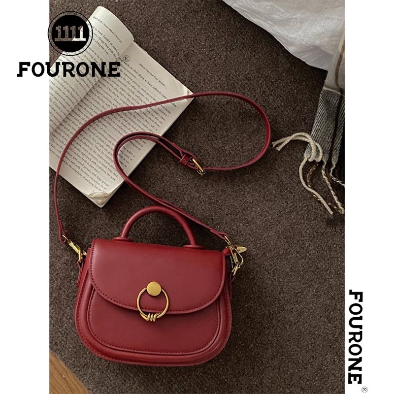 Niche retro burgundy bag women's new single shoulder crossbody bag high-end texture portable saddle bag