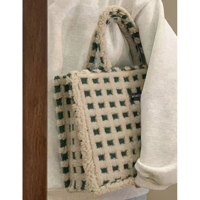 Hierscht a Wanter Karoéiert Tote Villsäiteg Plüsch Portabel Fräizäit Léierpersonal Handtasche Droen Sortie Pendlertasch_voghion.com