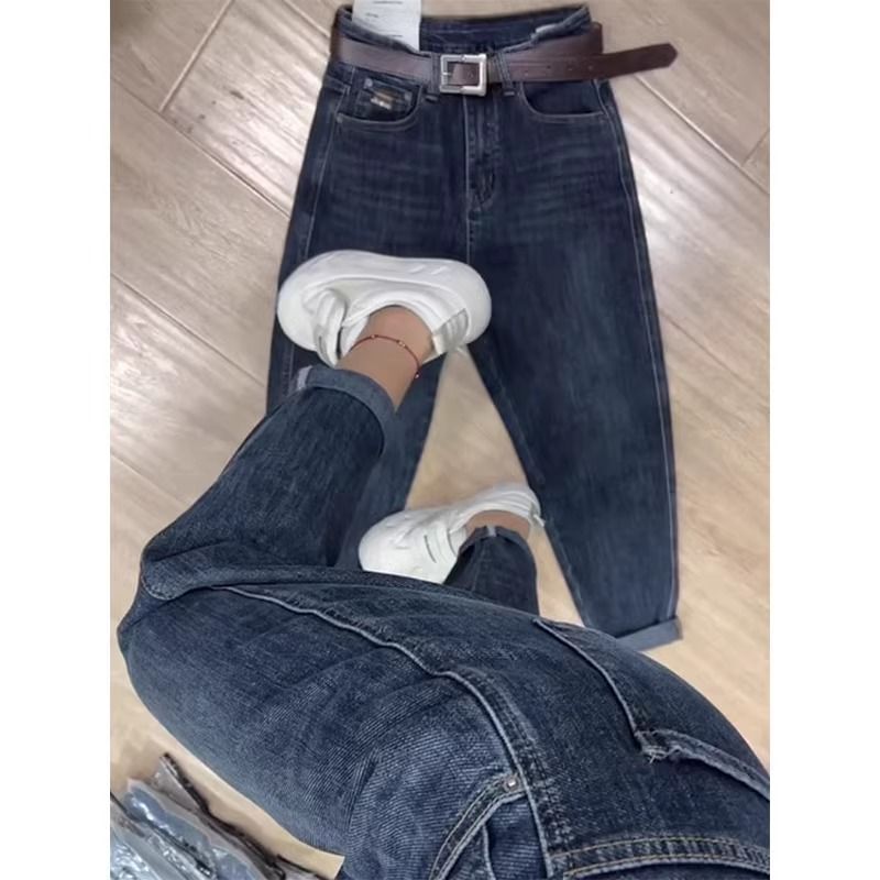 梨形身材大碼哈倫牛仔褲女2023年秋季新款高腰顯瘦九分老爹蘿蔔褲