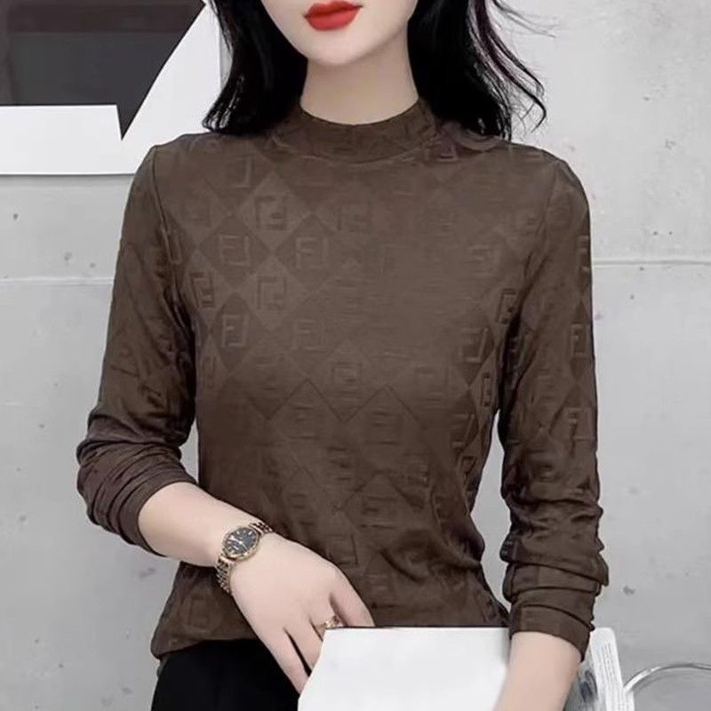 時尚半高領打底衫女士長袖T恤2023秋冬款修身百搭洋氣上衣小衫ins