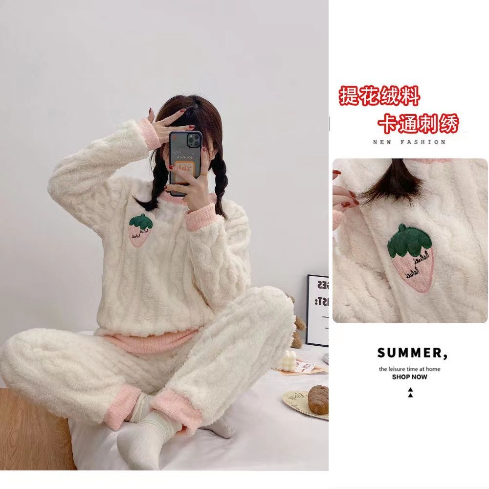 珊瑚絨睡衣女秋冬款加絨加厚保暖2023新款ins風學生法蘭絨家居服
