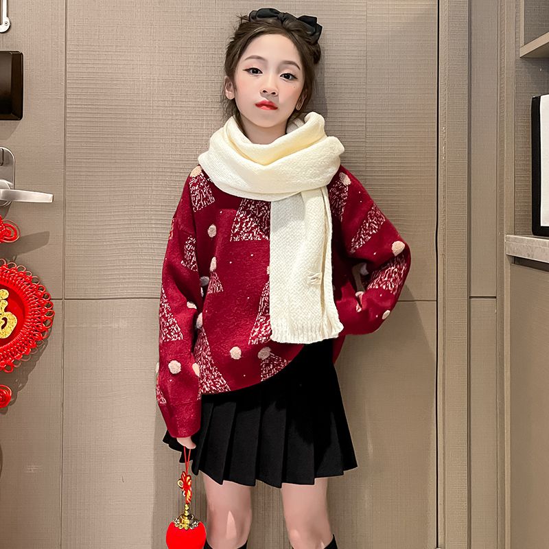 女童冬裝2023新款洋氣中大童毛衣網紅針織衫上衣女孩秋冬季兒童裝