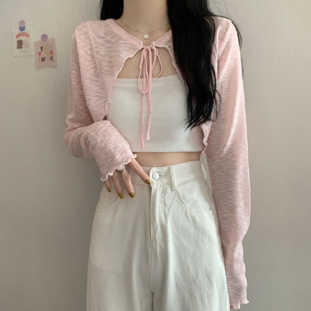 Sun protection cardigan, ice silk, pure lust style for women, can be worn outside, knitted light shawl, summer suspender, outer blouse, short jacket