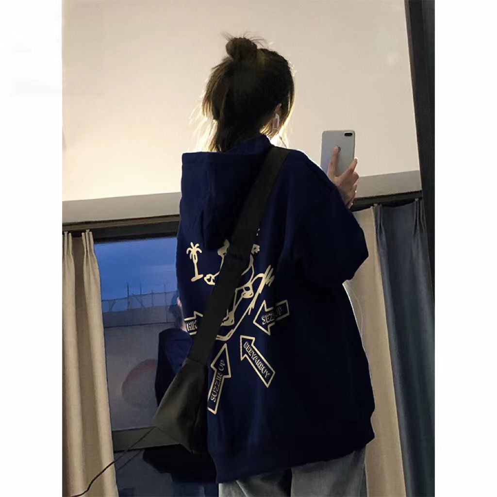 vintage秋冬新款加絨加厚衛衣女ins設計感連帽小眾大碼寬鬆上衣服