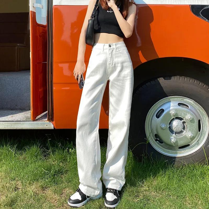 牛仔褲女2023年春秋季新款白色直筒高腰顯瘦美式高街寬鬆闊腿褲女