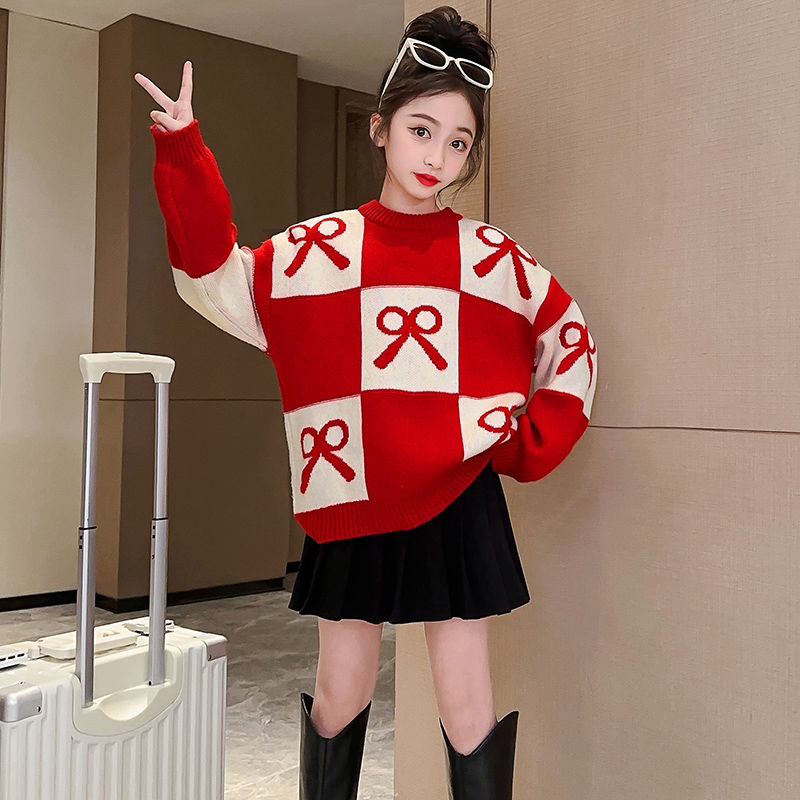 女童毛衣套頭2023新款女孩韓版洋氣針織衫冬季加厚上衣大童秋冬裝