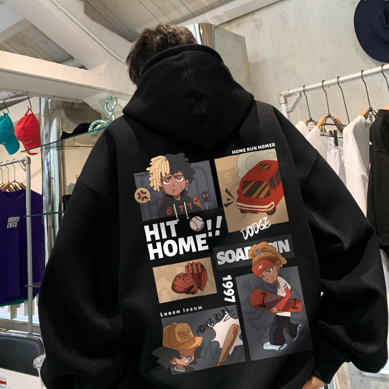 美式衛衣男生秋冬款寬鬆oversize重磅青少年加絨加厚連帽外套國潮